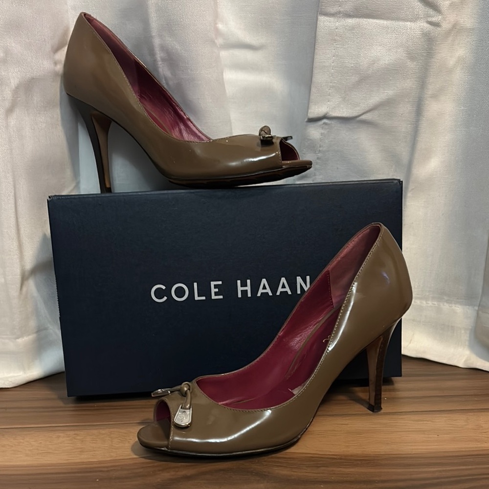 Cole Haan Women's Tan Peep Toe Heels